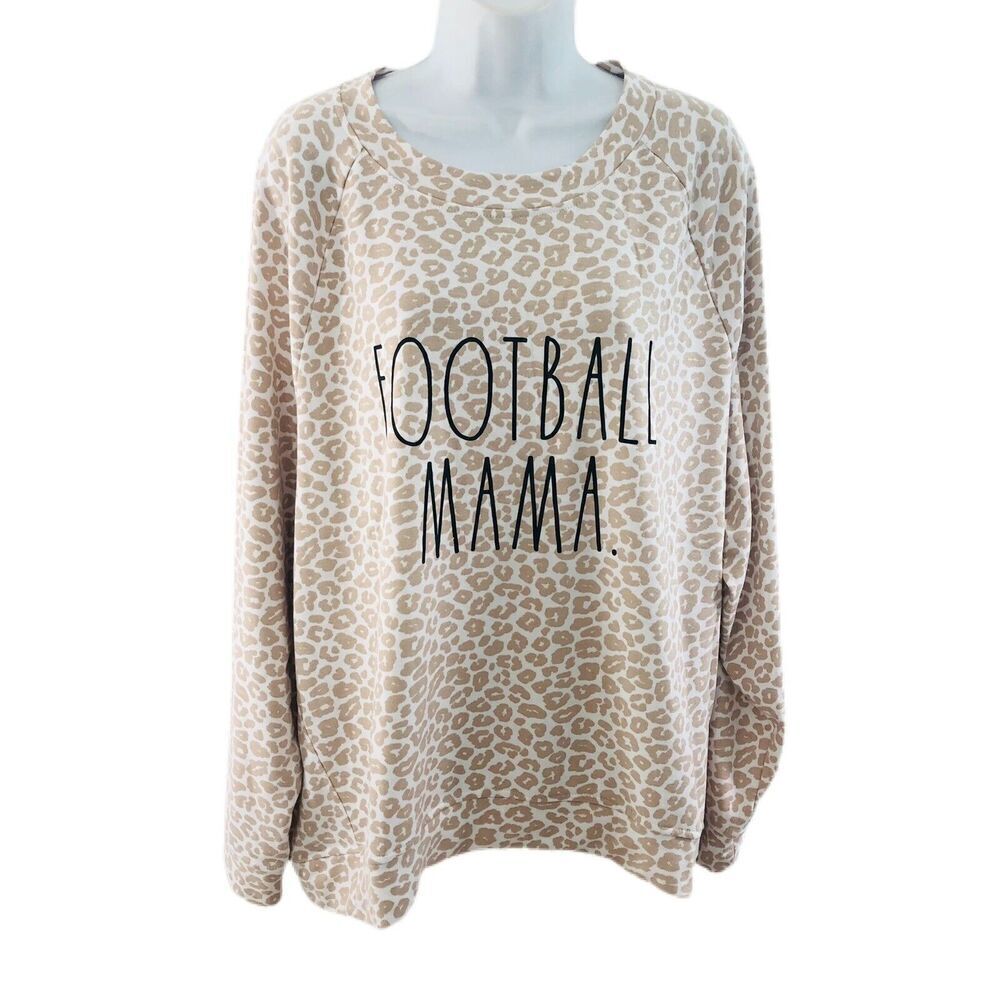NWT RAE DUNN Womens FOOTBALL MAMA Sweatshirt Top Leopard Print Plus Size 2X
